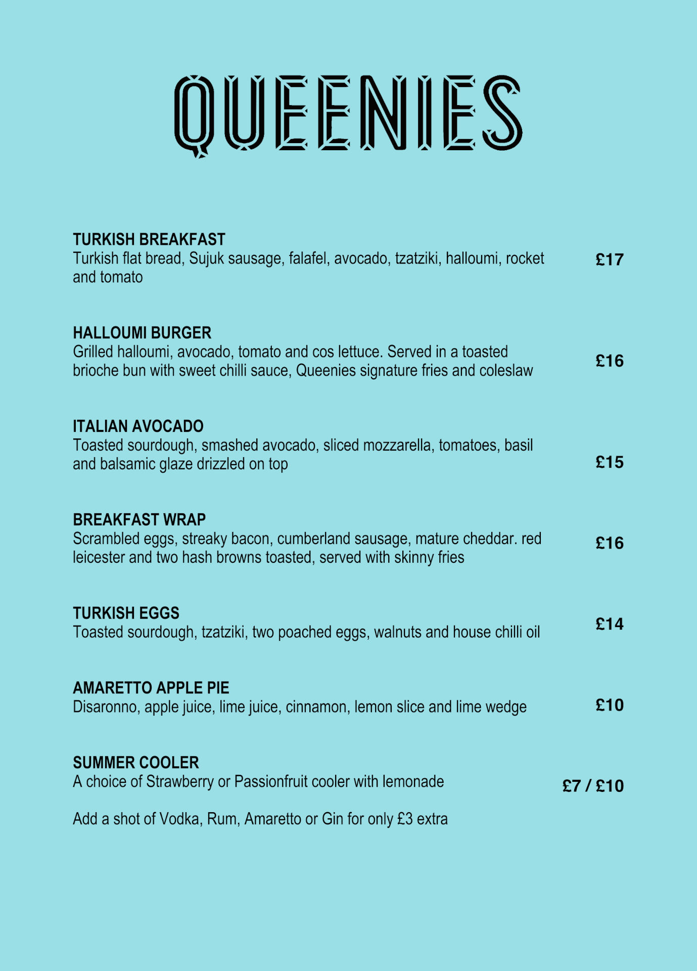 Queenies Specials Menu - June 2025